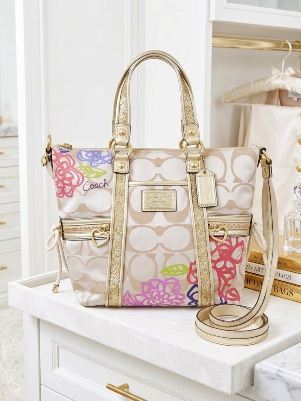 Coach Poppy Daisy Appliqué Signature Spotlight Tote